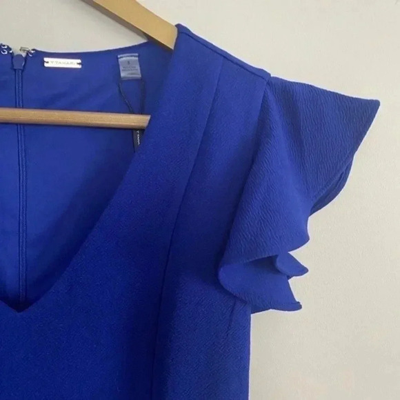 NWT Tahari Cobalt Blue Ruffle Sleeve V neck Jumpsuit - Picture 6 of 13